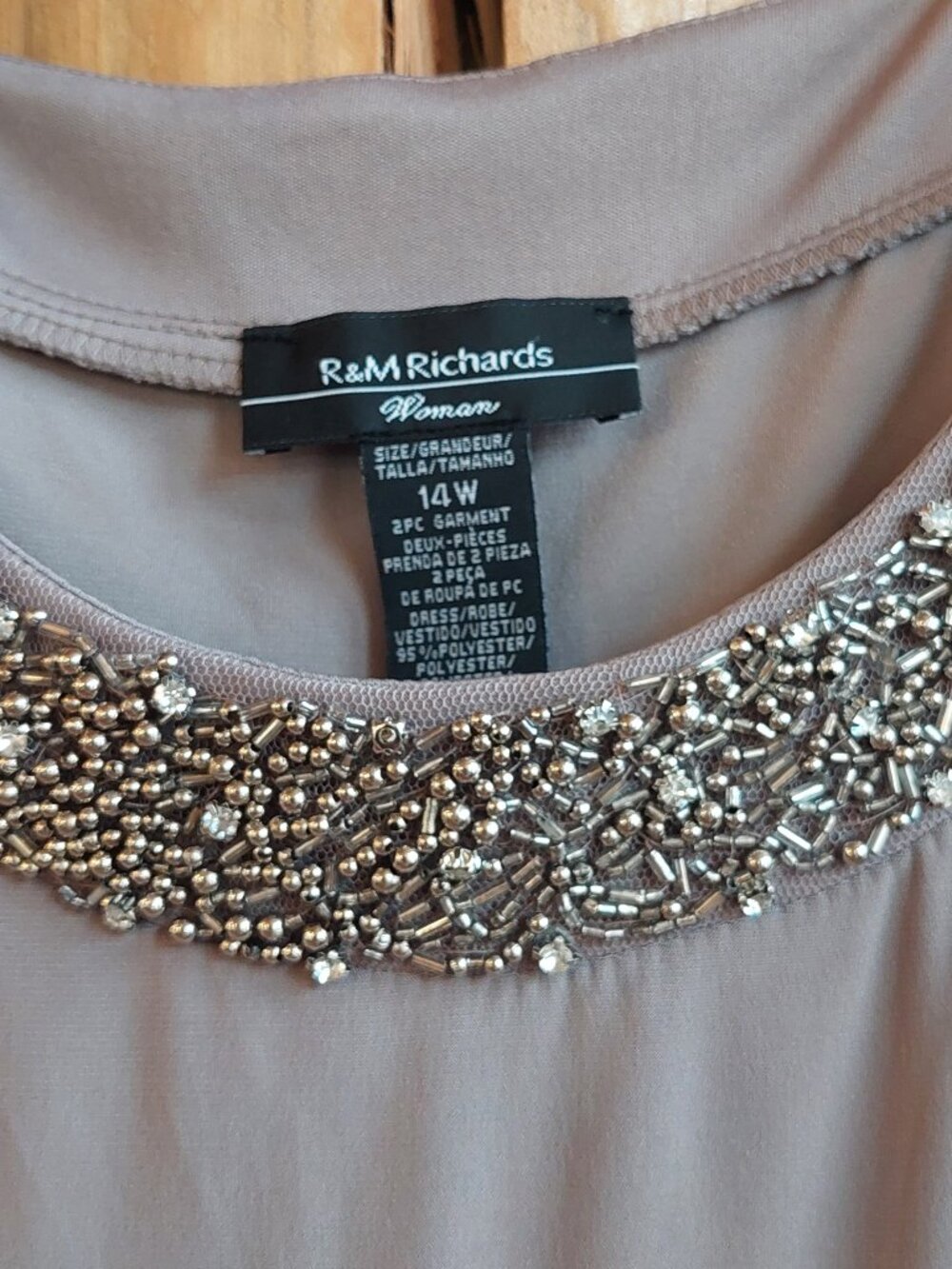 R & M Richards, Toupe 2 piece,sleeveless beaded dress, crop mesh jacket size 14w - Picture 3 of 11